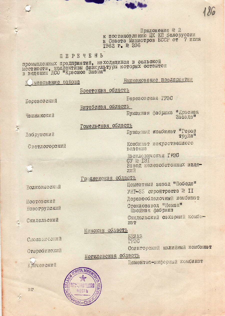 Постановление ЦК КПБ и Совета Министров БССР от 07.07.1962 №396 о создании единой спортивной организации в сельских районах Республики-стр. 5